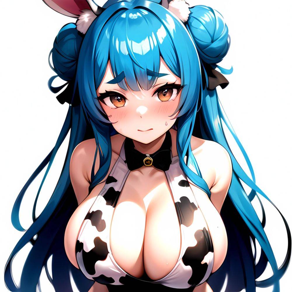 1girl Alternate Breast Size Animal Ear Fluff Animal Ears Animal Print Blue Hair Blush Breasts Cleavage Cutout Clothing Cutout Co, 2010233451 - AIHentai - #main