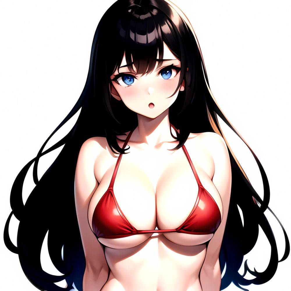 1girl O Absurdres Bikini Red Bikini Black Hair Blue Eyes Breasts Cleavage Collarbone Commentary Request Highres Large Breasts Lo, 587425818 - AIHentai - #main