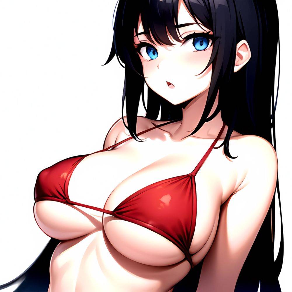 1girl O Absurdres Bikini Red Bikini Black Hair Blue Eyes Breasts Cleavage Collarbone Commentary Request Highres Large Breasts Lo, 2461055418 - AIHentai - #main