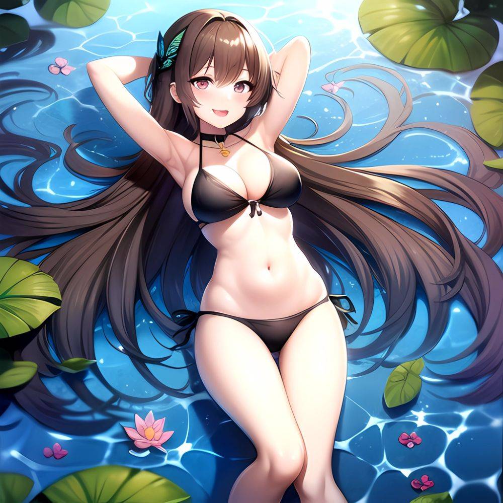 1girl D Bare Arms Bare Shoulders Bikini Black Bikini Breasts Bug Butterfly Butterfly Hair Ornament Choker Cleavage Feet Out Of, 3605357799 - AIHentai - #main