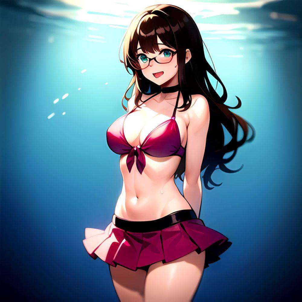 1girl D Bikini Bikini Bottom Aside Bikini Skirt Black Choker Blush Breasts Brown Hair Choker Cleavage Clothing Aside Front Tie, 2653557969 - AIHentai - #main