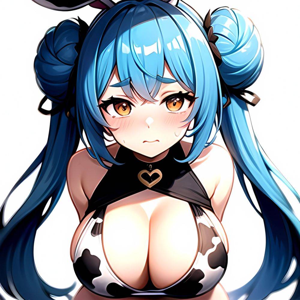 1girl Alternate Breast Size Animal Ear Fluff Animal Ears Animal Print Blue Hair Blush Breasts Cleavage Cutout Clothing Cutout Co, 1250199963 - AIHentai - #main