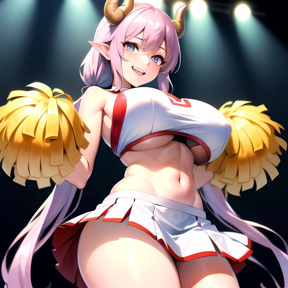 1girl Absurdres White Skirt Whitefrok Breasts Cheerleader Dragon Girl Dragon Horns Highres Holding Holding Pom Poms Horns Huge B, 2978814821 - AIHentai - #main
