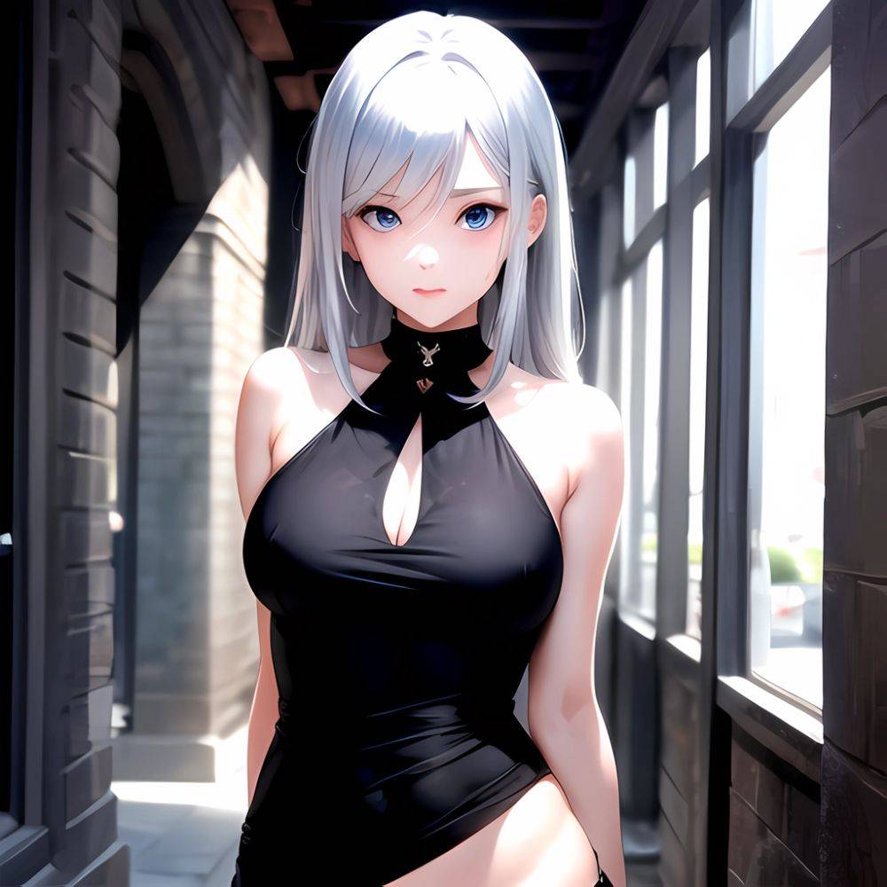 1girl Sexy Blue Eyes Silver Hair Arms Behind Back Facing The Camera Looking At The Camera, 1510929662 - AIHentai - #main