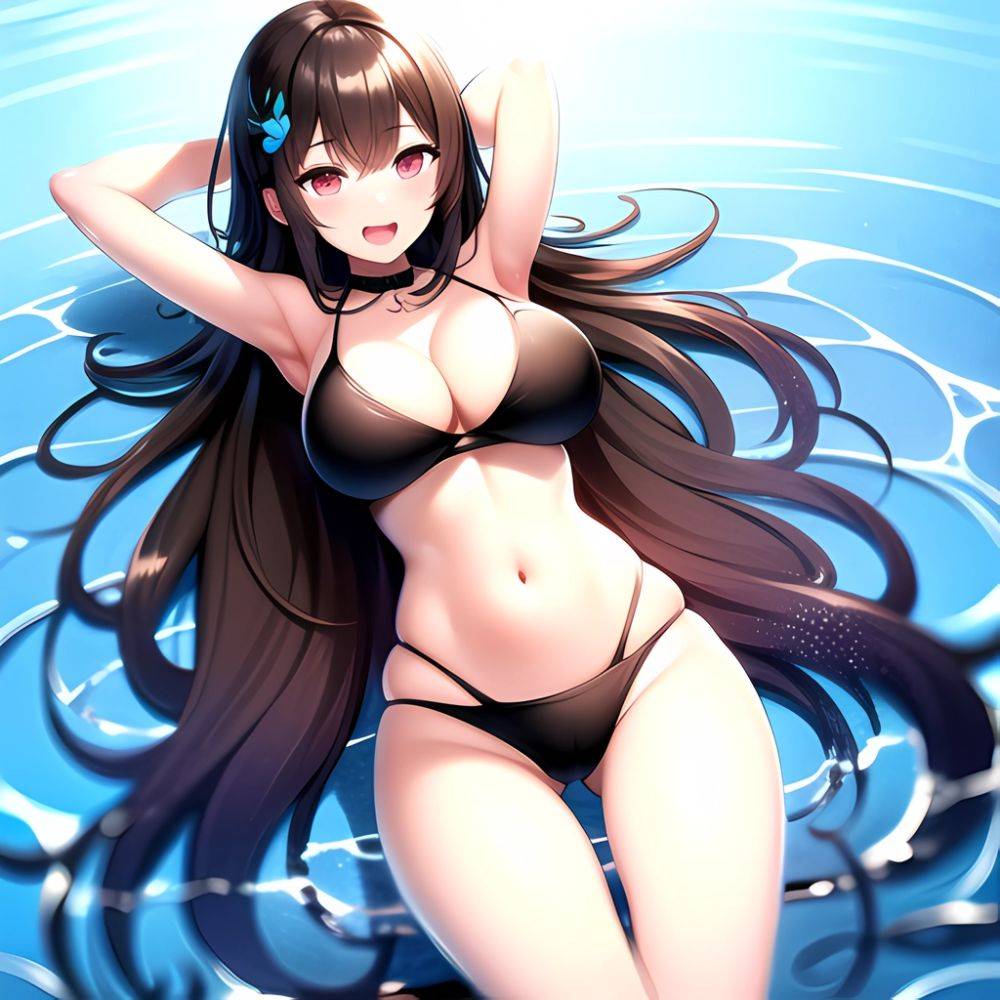 1girl D Bare Arms Bare Shoulders Bikini Black Bikini Breasts Bug Butterfly Butterfly Hair Ornament Choker Cleavage Feet Out Of, 3164189984 - AIHentai - #main
