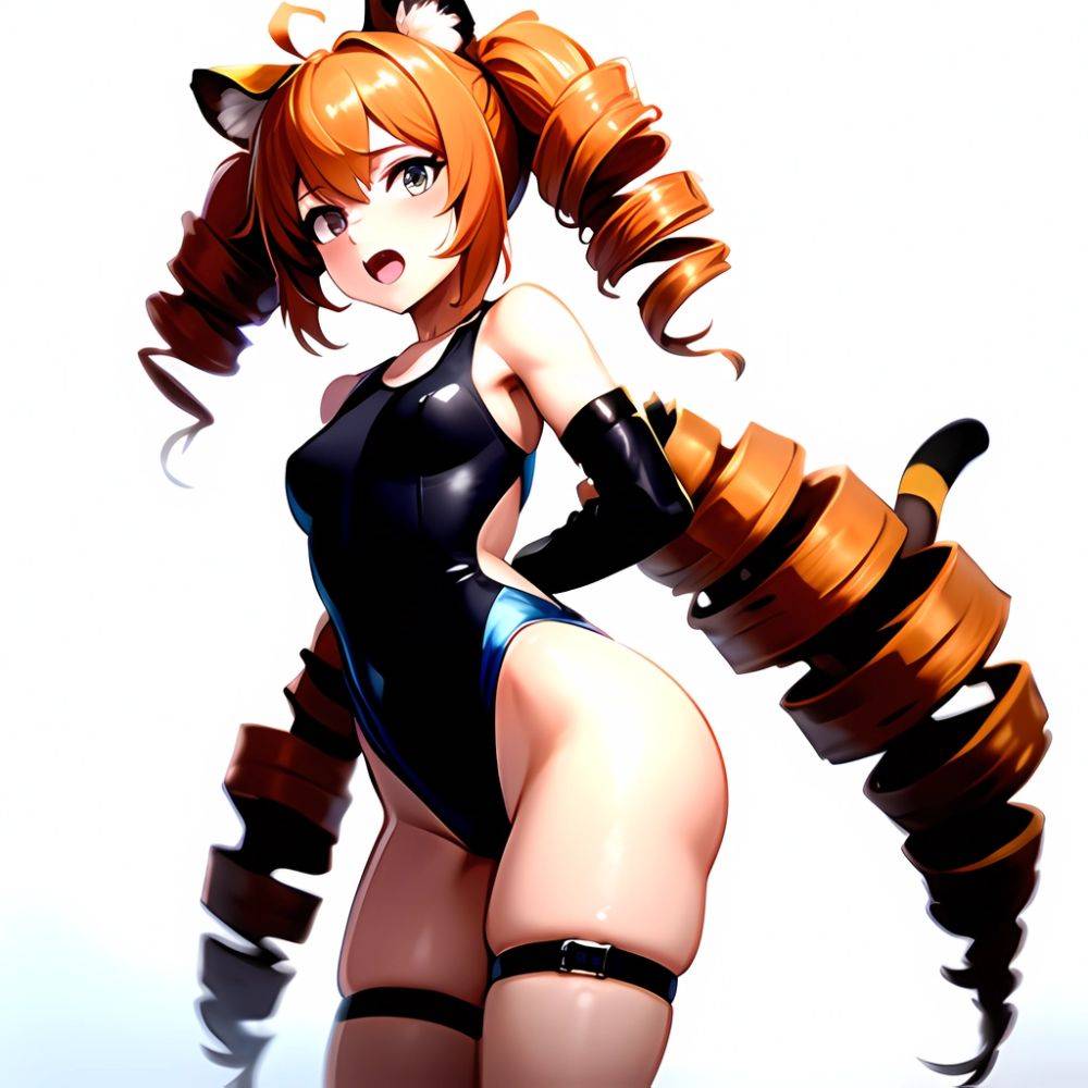 1girl Ahoge Animal Ears Arknights Black One Piece Swimsuit Blush Center Opening Drill Hair Drill Sidelocks Groin Highres Invisib, 826438368 - AIHentai - #main