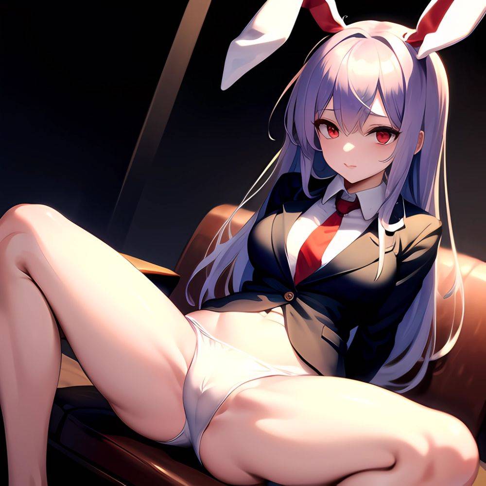 Ai Assisted Breasts Highres Medium Breasts Red Eyes Reisen Udongein Inaba Sitting Spread Legs Touhou Arms Behind Back, 2947373544 - AIHentai - #main
