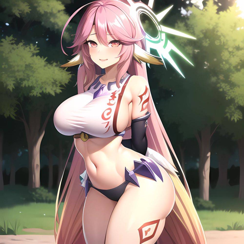 Ngnl Jibril Jibril Anime Absurdres Long Hair Pink Hair Halo Large Breasts Symbol Shaped Pupils Tattoo Cleavage Sideboob Midriff, 3140894088 - AIHentai - #main