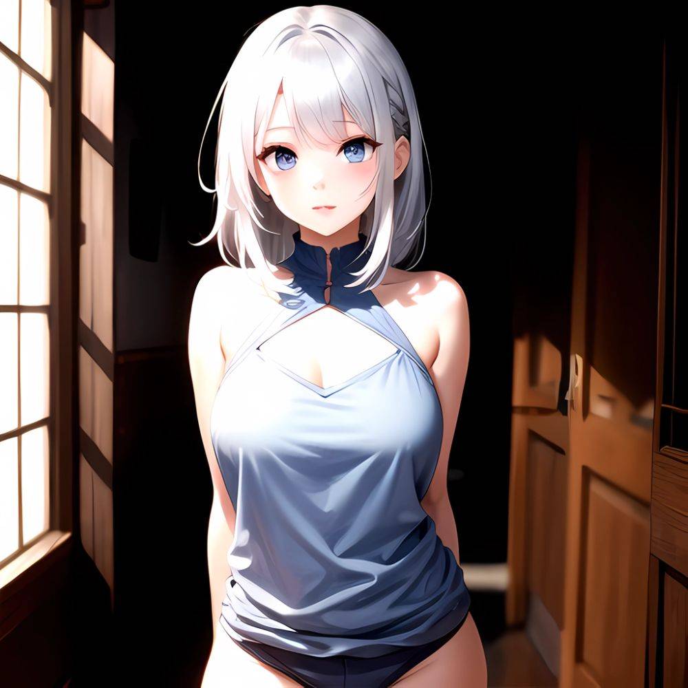 1girl Sexy Blue Eyes Silver Hair Arms Behind Back Facing The Camera Looking At The Camera, 2440368917 - AIHentai - #main