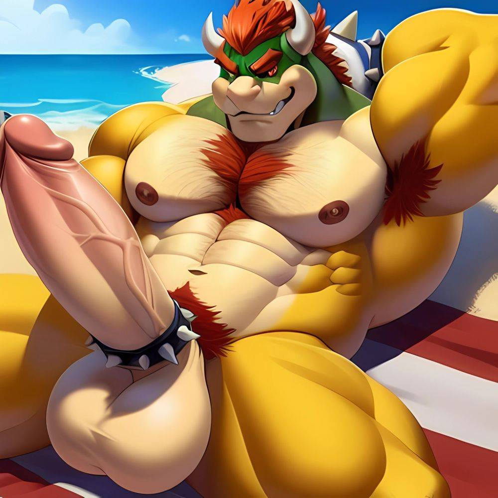 Bowser Laying On The Beach Yellow Skin Laying On A Towel Nude Beach Big Balls Big Penis Nipples Veins Muscles, 3266925831 - AIHentai - #main