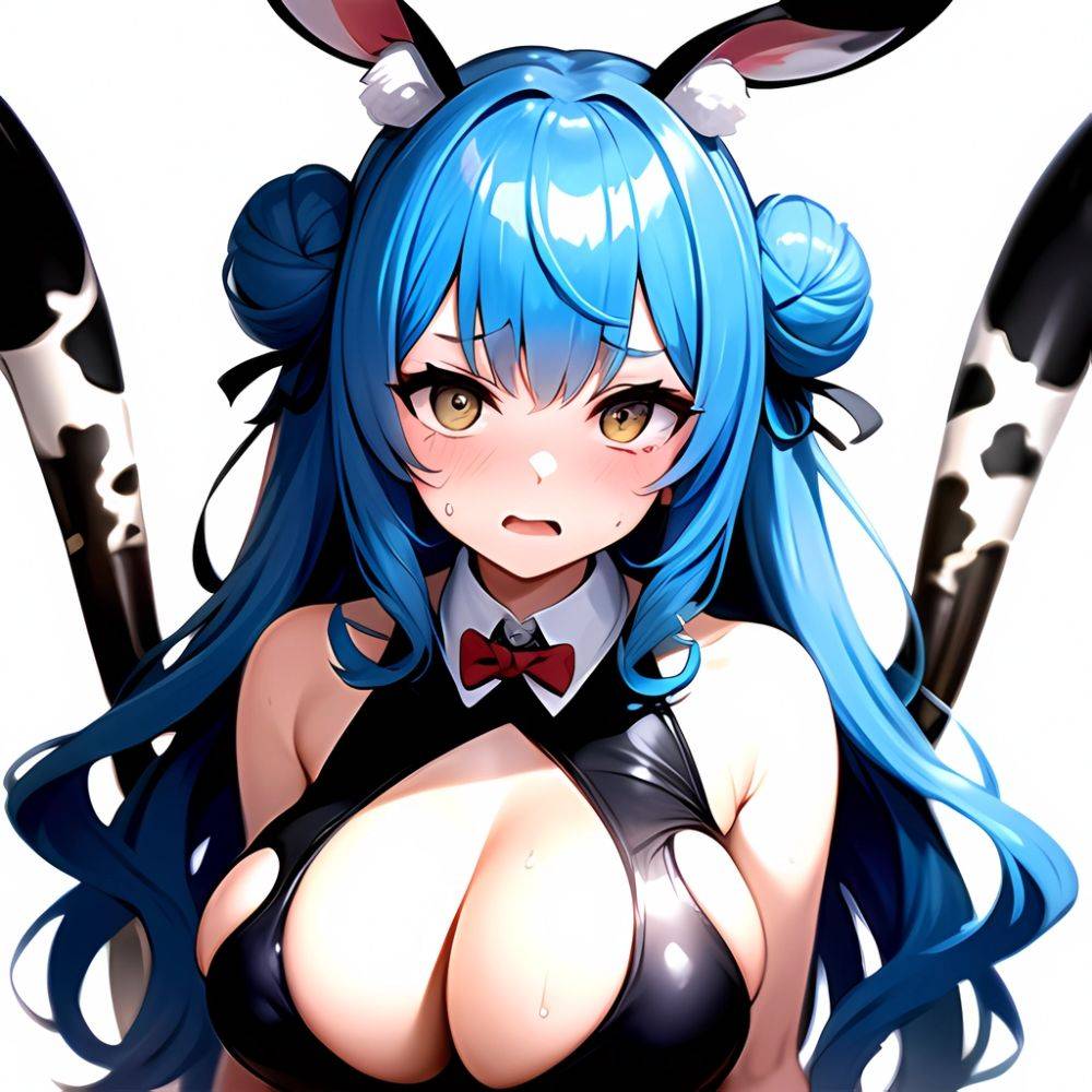 1girl Alternate Breast Size Animal Ear Fluff Animal Ears Animal Print Blue Hair Blush Breasts Cleavage Cutout Clothing Cutout Co, 960664823 - AIHentai - #main