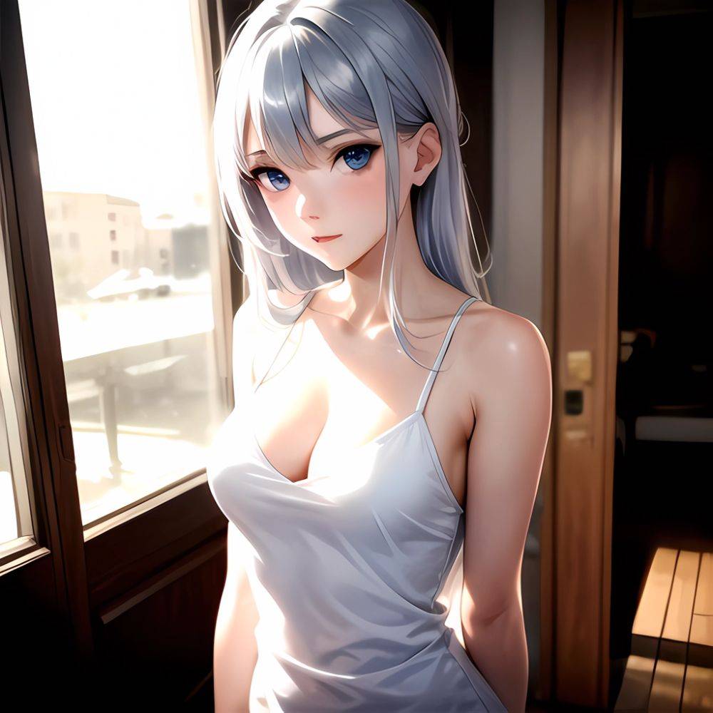 1girl Sexy Blue Eyes Silver Hair Arms Behind Back Facing The Camera Looking At The Camera, 1670707395 - AIHentai - #main