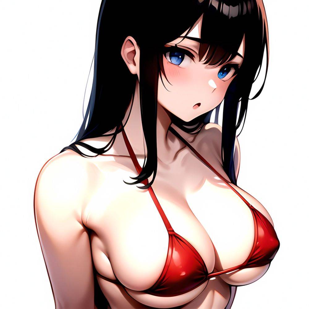 1girl O Absurdres Bikini Red Bikini Black Hair Blue Eyes Breasts Cleavage Collarbone Commentary Request Highres Large Breasts Lo, 3441710704 - AIHentai - #main