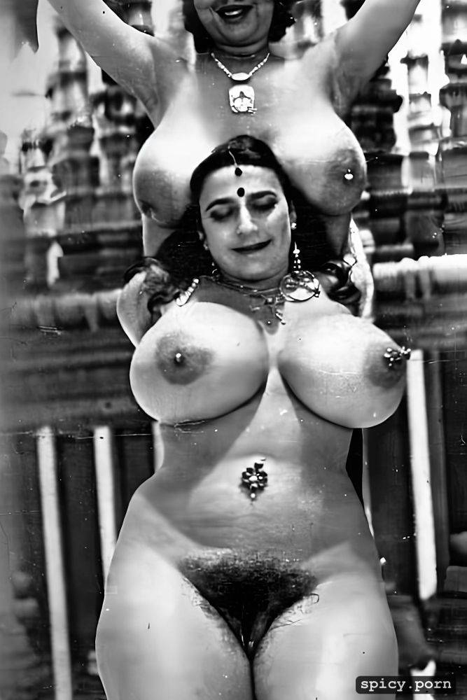 hindu temple, smiling bride wearing only wedding jewellery, hairy fleshy red pussy - #main