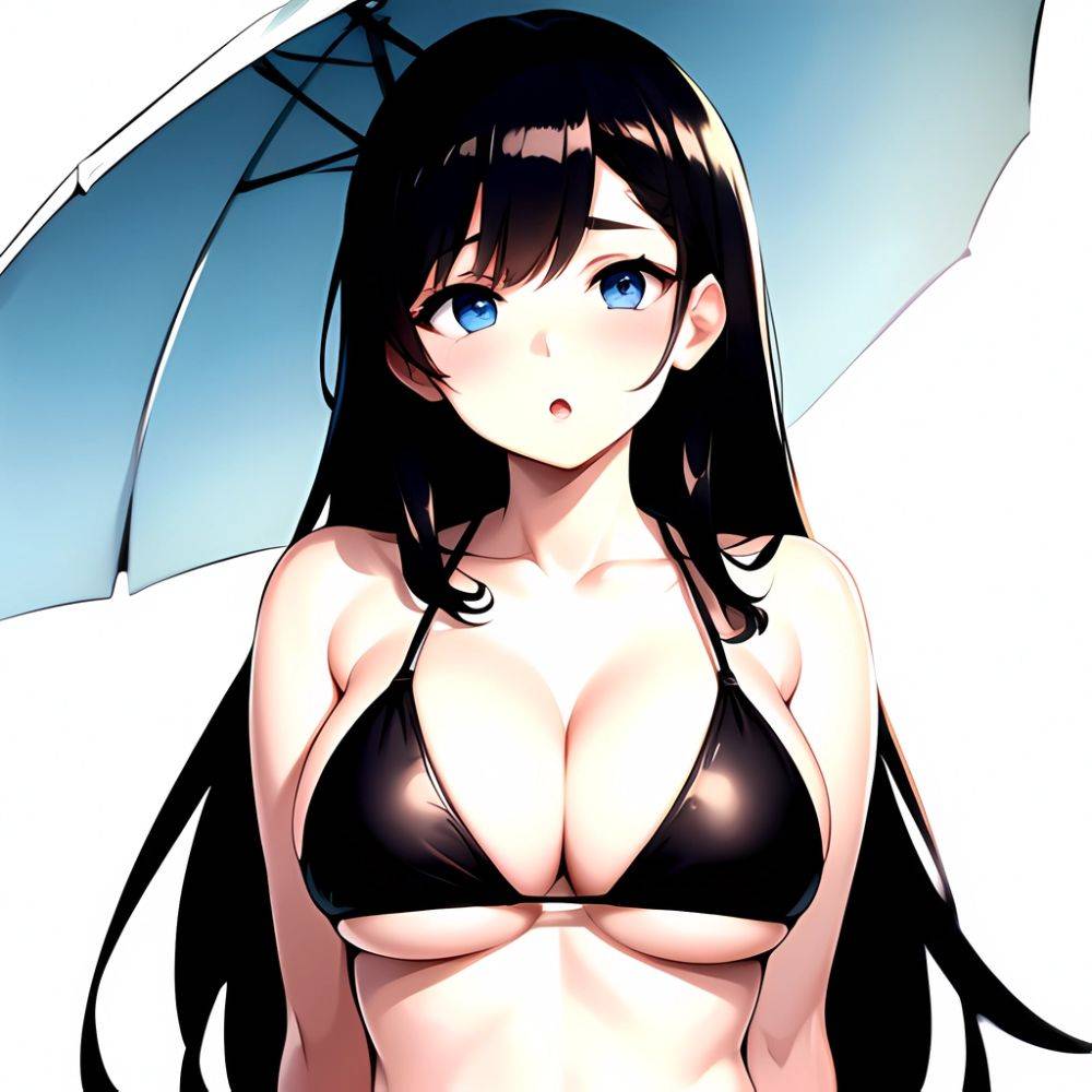 1girl O Absurdres Bikini Black Bikini Black Hair Blue Eyes Breasts Cleavage Collarbone Commentary Request Highres Large Breasts, 2430418770 - AIHentai - #main