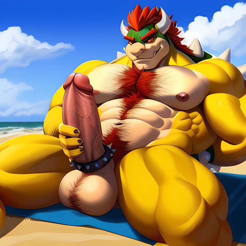 Bowser Laying On The Beach Yellow Skin Laying On A Towel Nude Beach Big Balls Big Penis Nipples Veins Muscles, 82380868 - AIHentai - #main