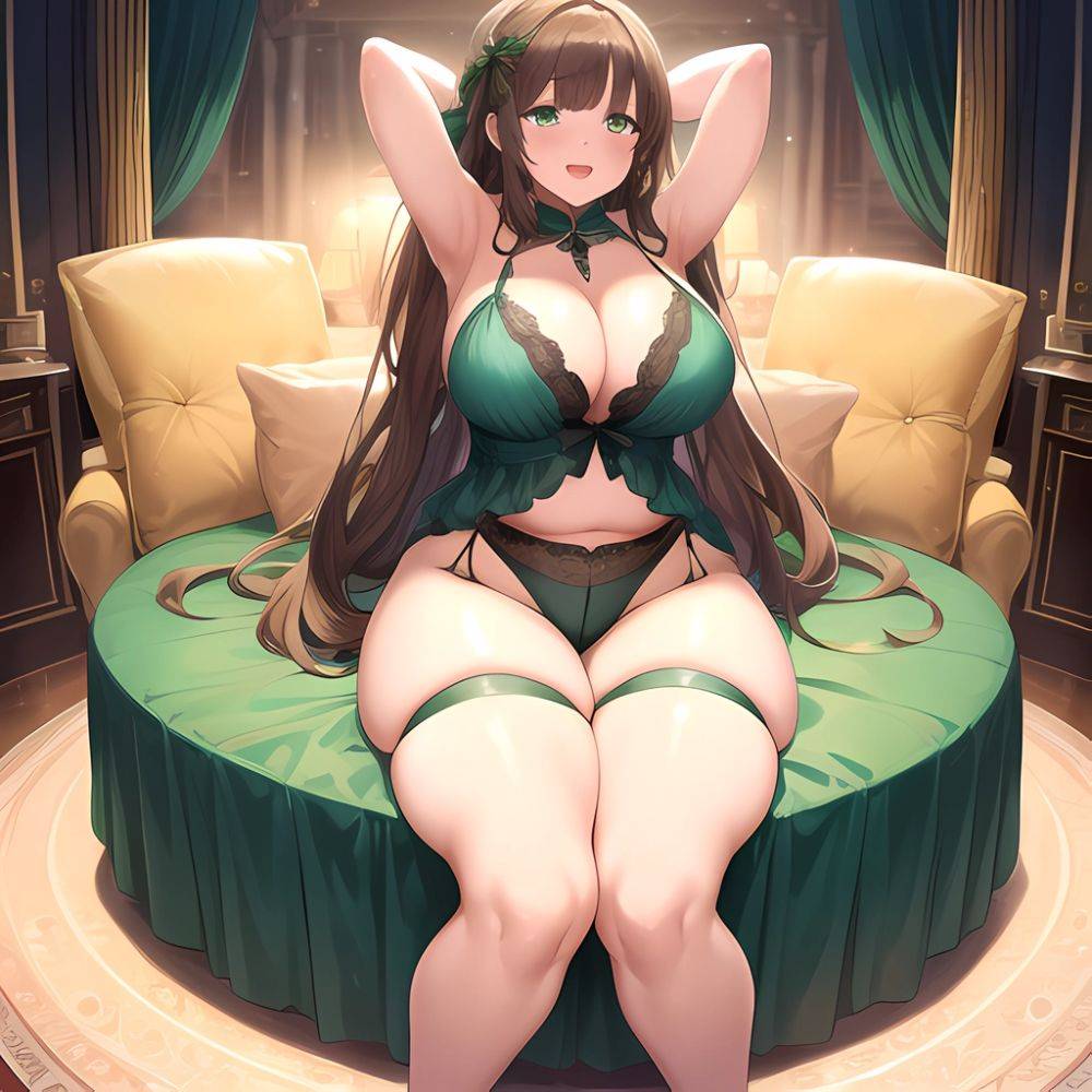 Smiling Open Mouth Sexy Naughty Green Eyes Lingerie Big Ass Very Thick Obese 1 4 Sitting Down Absurdres Blush 1, 2713402521 - AIHentai - #main