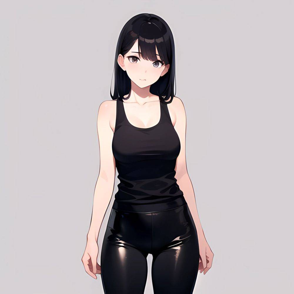 1girl Solo Tank Top Leggings Standing Fully Clothed Pov Simple Background, 4204097522 - AIHentai - #main