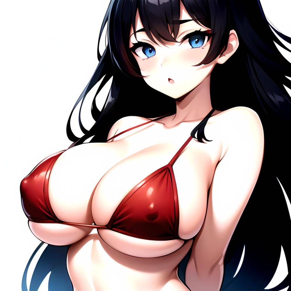 1girl O Absurdres Bikini Red Bikini Black Hair Blue Eyes Breasts Cleavage Collarbone Commentary Request Highres Large Breasts Lo, 4219447693 - AIHentai - #main
