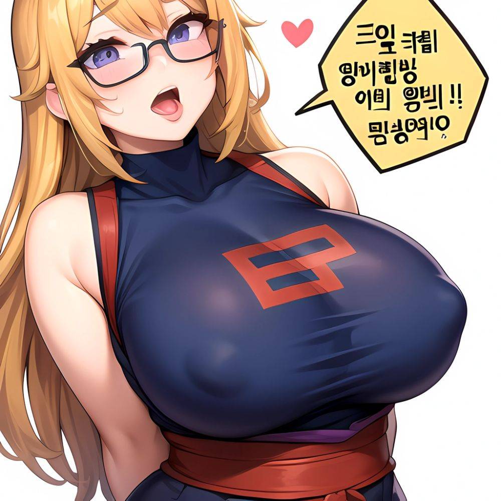 1girl Ahegao Breasts Butcherboy Fucked Silly Glasses Huge Breasts Korean Text Pubic Hair Solo Arms Behind Back, 3257224495 - AIHentai - #main