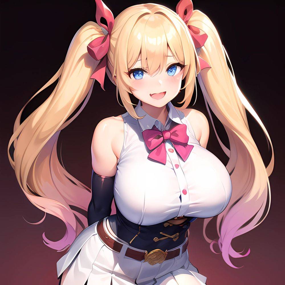 1girl Aymusk Belt White Skirt Blonde Hair Blue Eyes Blush Bow Bowtie Breasts Curvy Elbow Gloves Fang Gloves Gradient Background, 2156805171 - AIHentai - #main