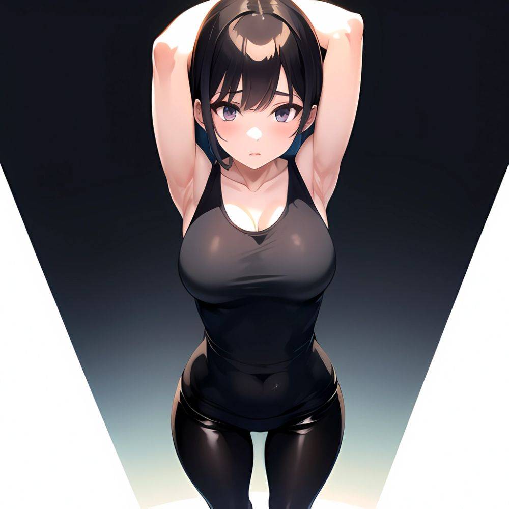 1girl Solo Tank Top Leggings Standing Fully Clothed Pov Simple Background Arms Behind Head, 903073417 - AIHentai - #main