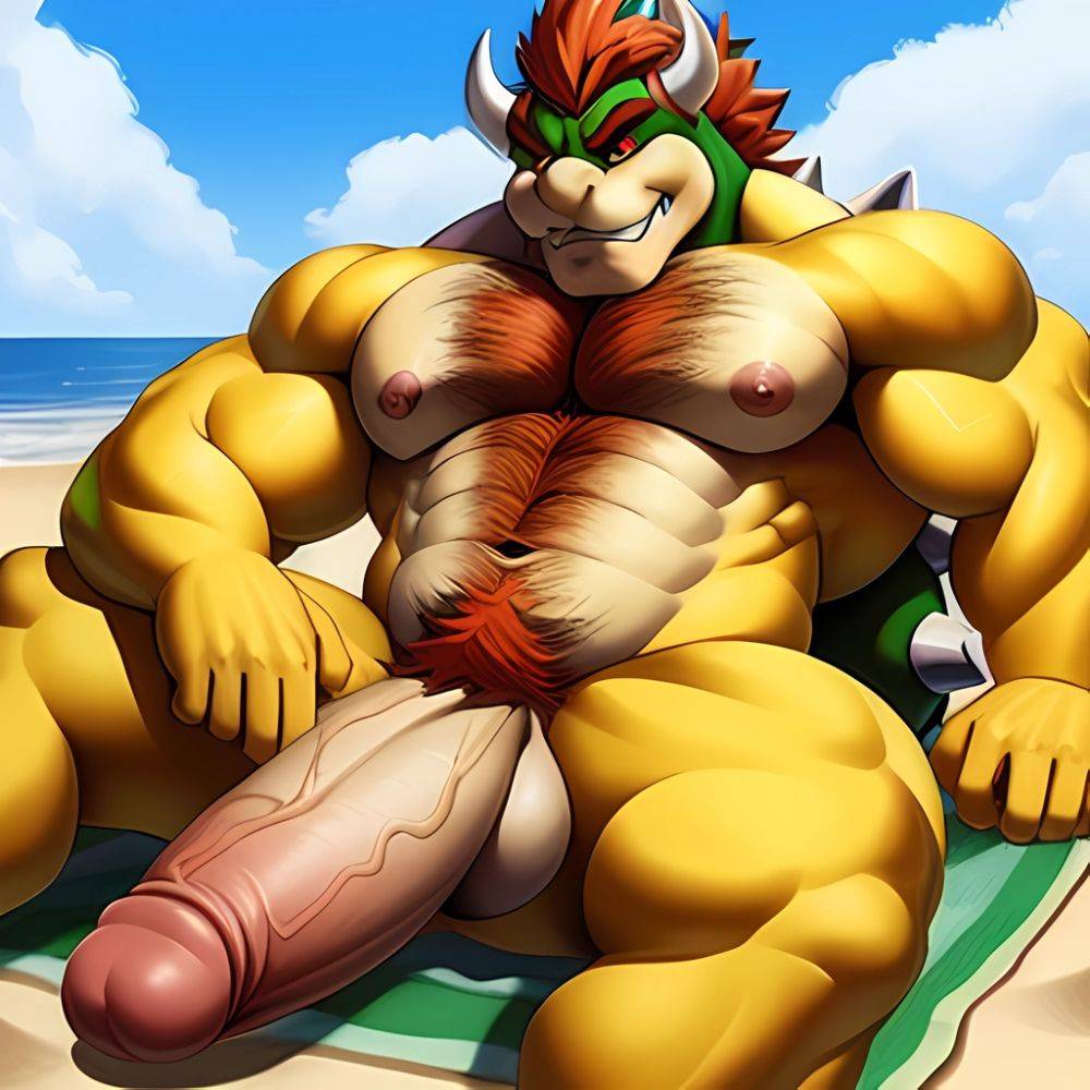 Bowser Laying On The Beach Yellow Skin Laying On A Towel Nude Beach Big Balls Big Penis Nipples Veins Muscles, 1089331265 - AIHentai - #main