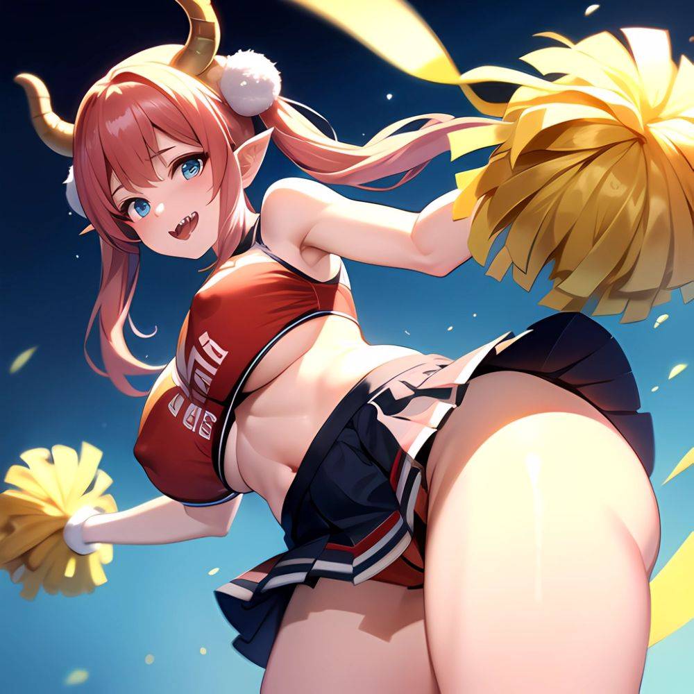 1girl Absurdres White Skirt Whitefrok Breasts Cheerleader Dragon Girl Dragon Horns Highres Holding Holding Pom Poms Horns Huge B, 1500538823 - AIHentai - #main