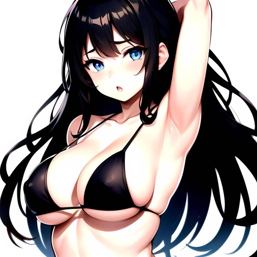 1girl O Absurdres Bikini Black Bikini Black Hair Blue Eyes Breasts Cleavage Collarbone Commentary Request Highres Large Breasts, 3132871160 - AIHentai - #main