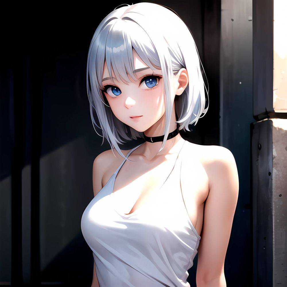 1girl Sexy Blue Eyes Silver Hair Arms Behind Back Facing The Camera Looking At The Camera, 1668600109 - AIHentai - #main