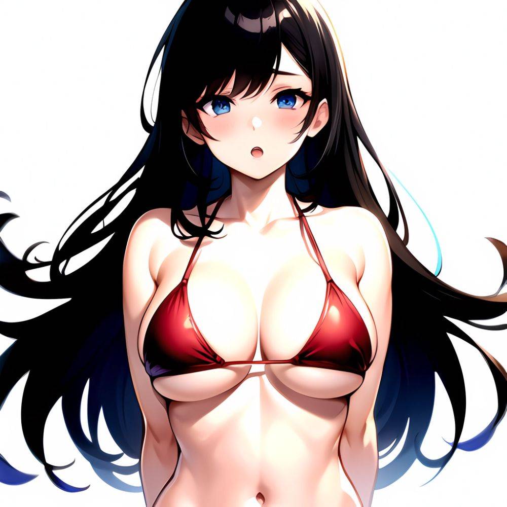1girl O Absurdres Bikini Red Bikini Black Hair Blue Eyes Breasts Cleavage Collarbone Commentary Request Highres Large Breasts Lo, 563646989 - AIHentai - #main