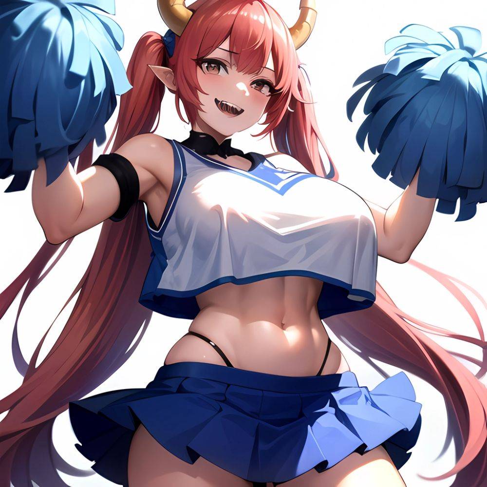 1girl Absurdres Blue Skirt Bluefrok Breasts Cheerleader Dragon Girl Dragon Horns Highres Holding Holding Pom Poms Horns Huge Bre, 1697215969 - AIHentai - #main