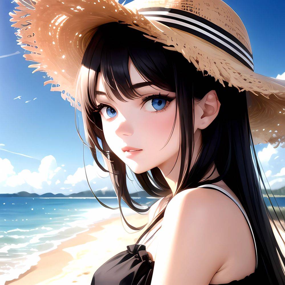 1girl Solo Beach Blue Eyes, 811607318 - AIHentai - #main