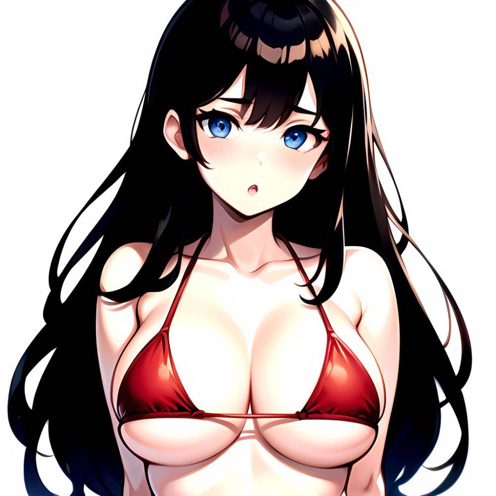 1girl O Absurdres Bikini Red Bikini Black Hair Blue Eyes Breasts Cleavage Collarbone Commentary Request Highres Large Breasts Lo, 1653712809 - AIHentai - #main