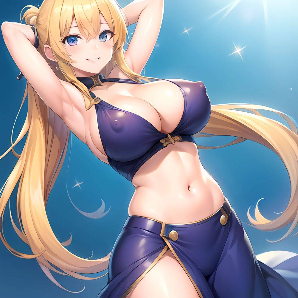 1girl Blonde Hair Breasts Cleavage Grenadier Manga Haganef Huge Breasts Long Hair Nipples Pussy Smile Tendou Rushuna Arms Behind, 1483494693 - AIHentai - #main