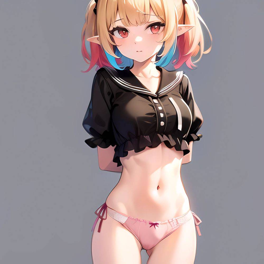 1girl Blonde Hair Frilled Panties Frills Highres Hip Bones Looking At Viewer Makaino Ririmu Multicolored Hair Navel Nijisanji No, 3751127656 - AIHentai - #main