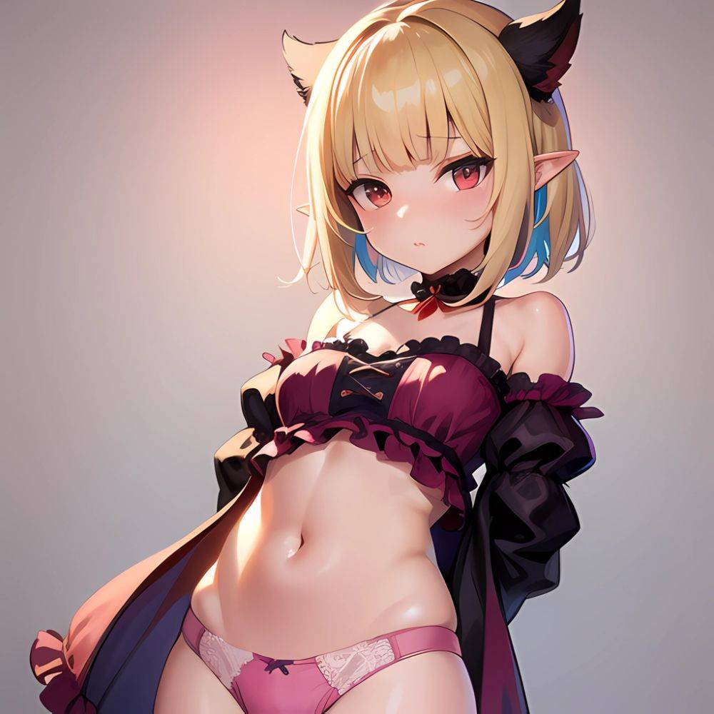 1girl Blonde Hair Frilled Panties Frills Highres Hip Bones Looking At Viewer Makaino Ririmu Multicolored Hair Navel Nijisanji No, 3330536763 - AIHentai - #main