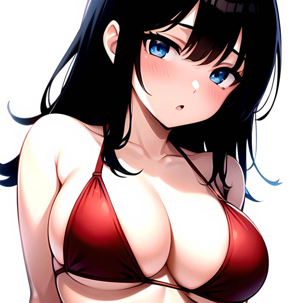 1girl O Absurdres Bikini Red Bikini Black Hair Blue Eyes Breasts Cleavage Collarbone Commentary Request Highres Large Breasts Lo, 3693096820 - AIHentai - #main
