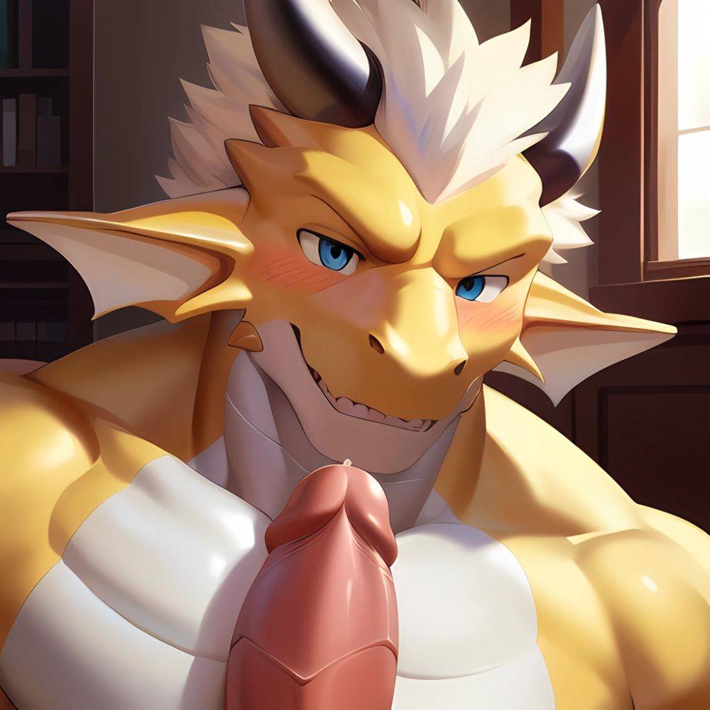 Male Anthro Muscle Kemono Dragon Penis 1 3 Yellow Body Furry Blush White Mane Horns Chunie Meesh Kiyosan Sigma X, 1210671997 - AIHentai - #main