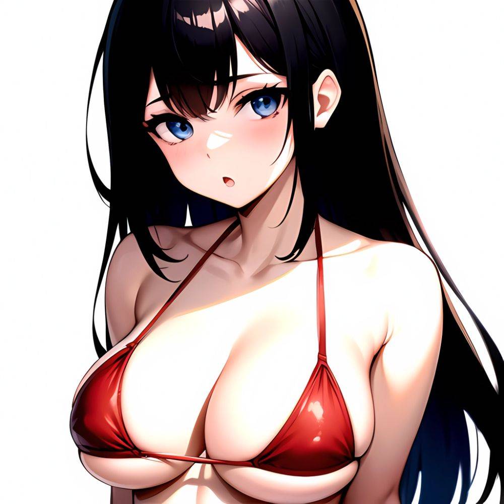 1girl O Absurdres Bikini Red Bikini Black Hair Blue Eyes Breasts Cleavage Collarbone Commentary Request Highres Large Breasts Lo, 2949604252 - AIHentai - #main