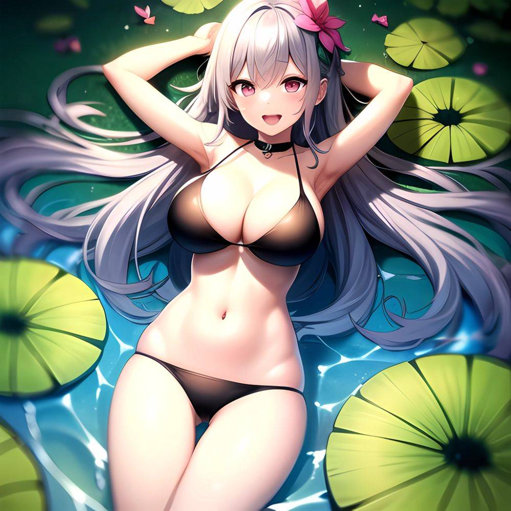 1girl D Bare Arms Bare Shoulders Bikini Black Bikini Breasts Bug Butterfly Butterfly Hair Ornament Choker Cleavage Feet Out Of, 3011074685 - AIHentai - #main