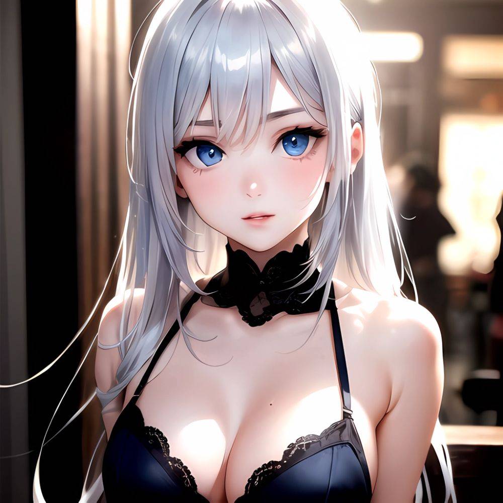 1girl Sexy Blue Eyes Silver Hair Arms Behind Back Facing The Camera Looking At The Camera, 3299632248 - AIHentai - #main