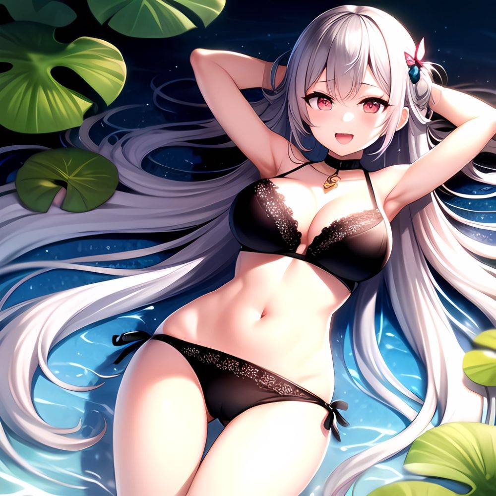 1girl D Bare Arms Bare Shoulders Bikini Black Bikini Breasts Bug Butterfly Butterfly Hair Ornament Choker Cleavage Feet Out Of, 146398763 - AIHentai - #main