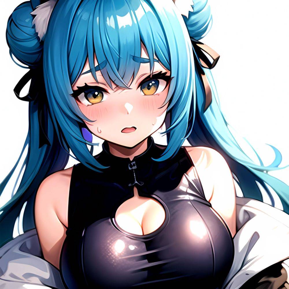 1girl Alternate Breast Size Animal Ear Fluff Animal Ears Animal Print Blue Hair Blush Breasts Cleavage Cutout Clothing Cutout Co, 1925116166 - AIHentai - #main