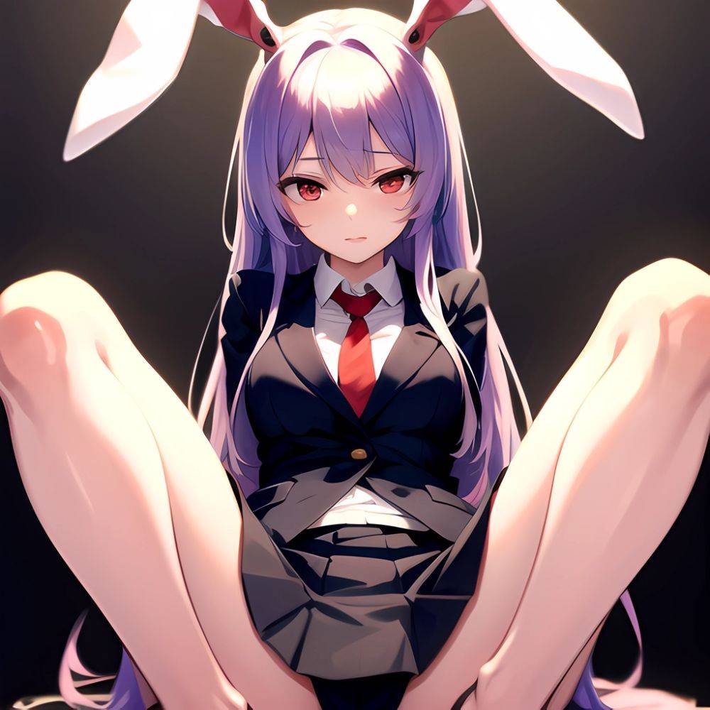 Ai Assisted Breasts Highres Medium Breasts Red Eyes Reisen Udongein Inaba Sitting Spread Legs Touhou Arms Behind Back, 3266351633 - AIHentai - #main