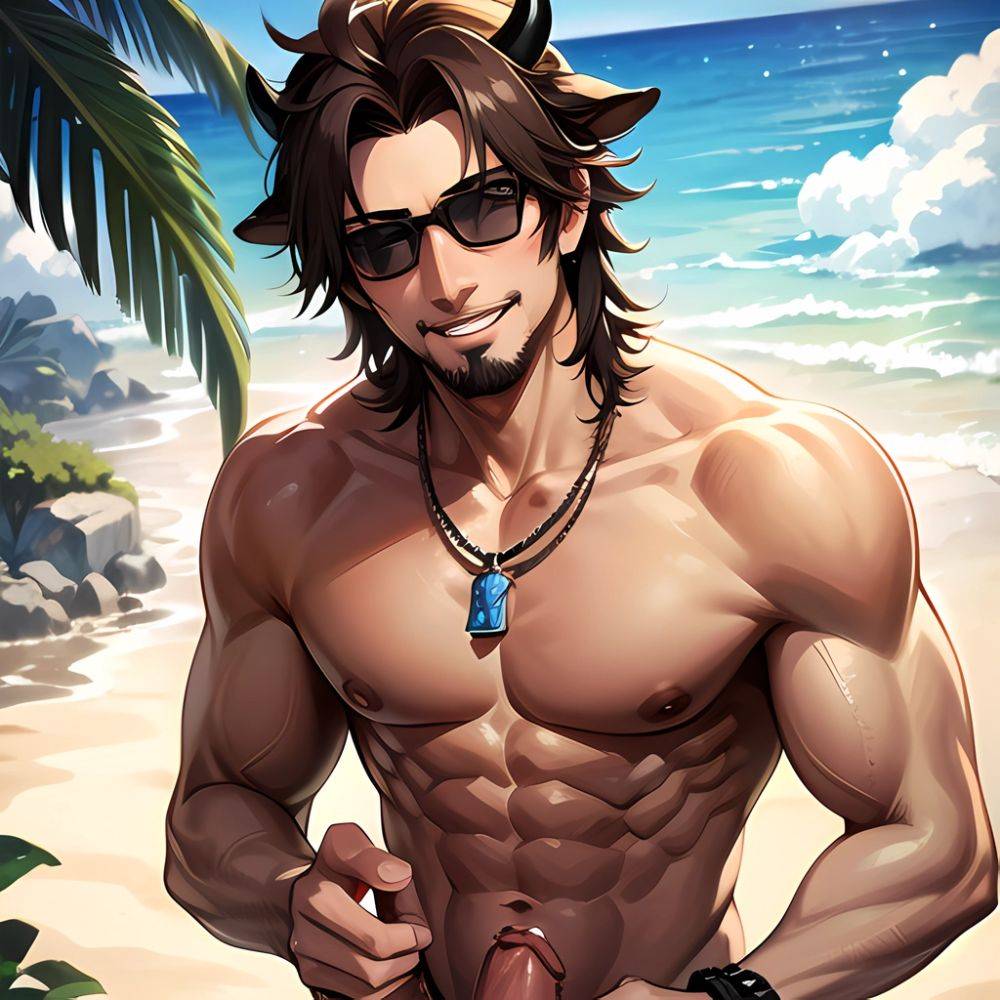 Naked Penis Dick Abs Atlas Vos Bara Beach Bracelet Brown Eyes Brown Hair Bulge Collarbone Commission Cow Horns Solo 1guy, 327888716 - AIHentai - #main