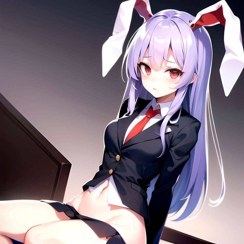Ai Assisted Breasts Highres Medium Breasts Red Eyes Reisen Udongein Inaba Sitting Spread Legs Touhou Arms Behind Back White Outl, 2824736839 - AIHentai - #main