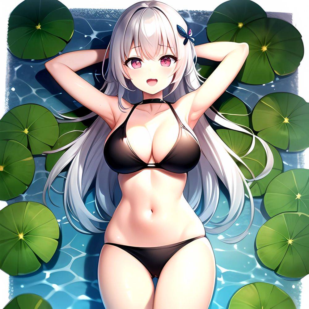 1girl D Bare Arms Bare Shoulders Bikini Black Bikini Breasts Bug Butterfly Butterfly Hair Ornament Choker Cleavage Feet Out Of, 3325044818 - AIHentai - #main