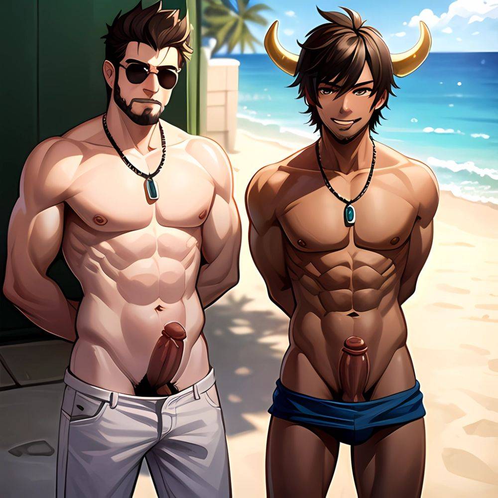 Naked Penis Abs Adjusting Eyewear Atlas Vos Bara Beach Bracelet Brown Eyes Brown Hair Bulge Collarbone Commission Cow Horns Dark, 143805051 - AIHentai - #main