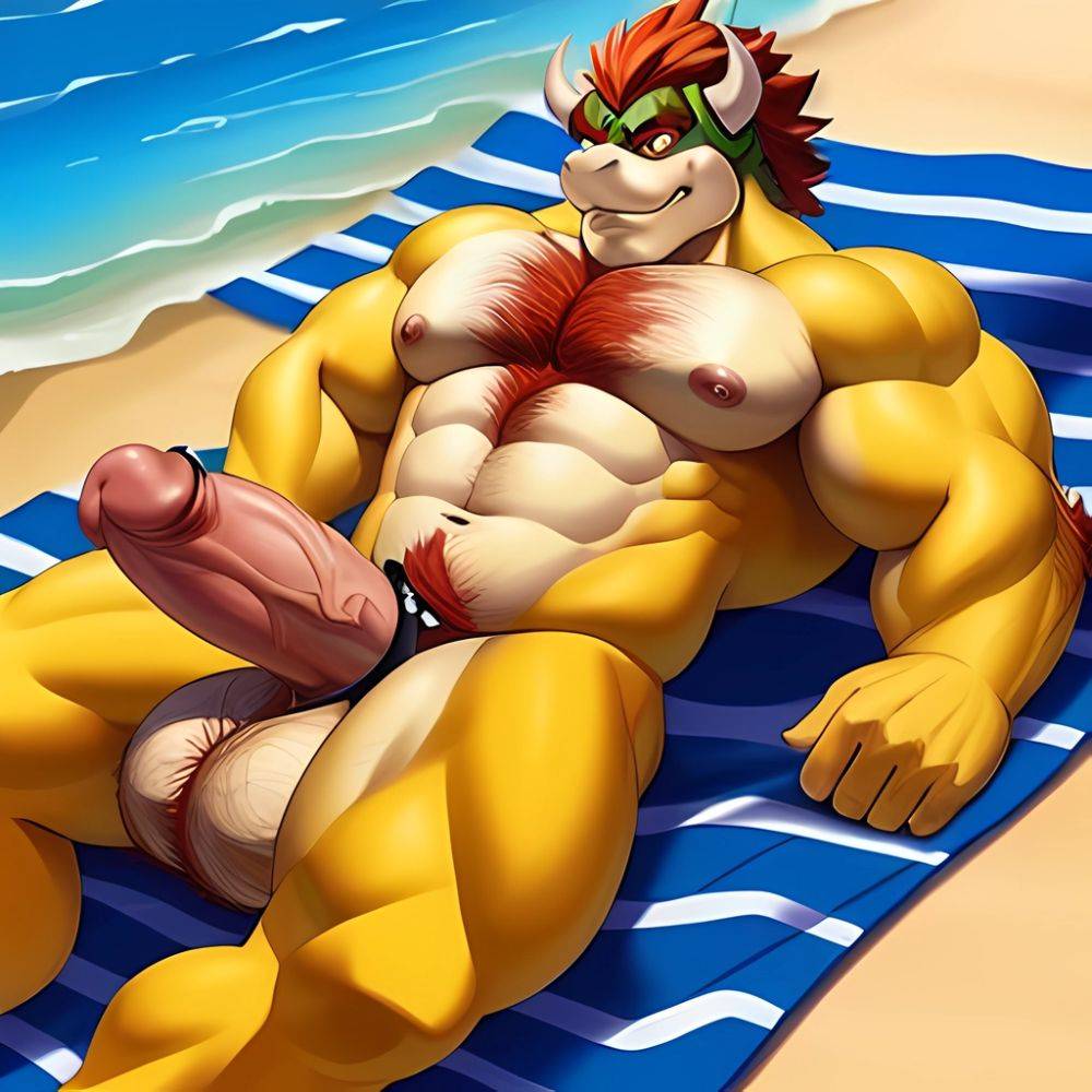 Bowser Laying On The Beach Yellow Skin Laying On A Towel Nude Beach Big Balls Big Penis Nipples Veins Muscles, 2541383940 - AIHentai - #main